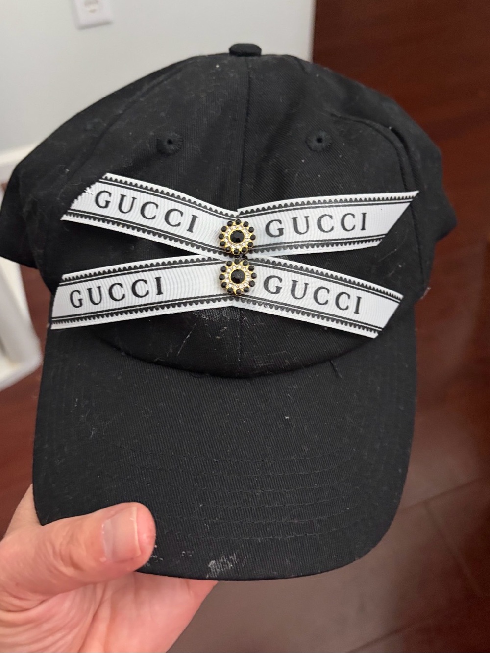 Upcycled Gucci Ribbon Black Hat - Experimental Piece